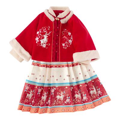 巴拉巴拉童装儿童汉服套装女童冬装宝宝绒保暖国风新中式洋气小童