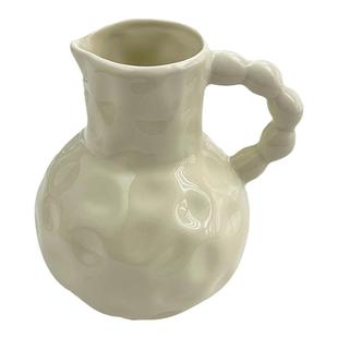 安木良品 外贸出口 法式ins艺术奶油色手捏陶瓷奶壶摆件花插花瓶