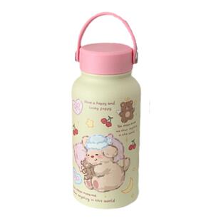 可爱卡通保温杯女2025新款大容量手提杯子不锈钢水杯随身便携水壶