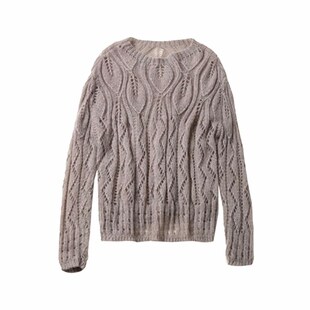 春款圆领宽松马海毛毛衣女欧货套头镂空薄款毛衣针织衫洋气气质