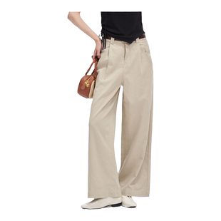 one more2025年文墨浅色职场工装裤女秋季时尚休闲裤百搭老爹韩版