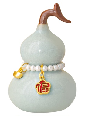 七彩陶瓷葫芦摆件新中式如意