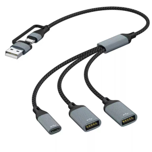 usb+type c一拖二Type C母充电线数据传输分线器转接头OTG电脑拓展坞u盘鼠标键盘读卡器打印机三合一转接器线