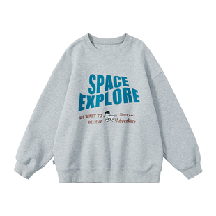 蓝汽水2026年春季纯色圆领套头卫衣男童字母卡通印花休闲亲子上衣