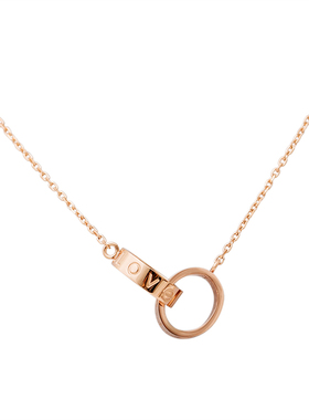双环项链女短款锁骨 细颈链钛钢玫瑰金吊坠时尚彩金520情人节礼物