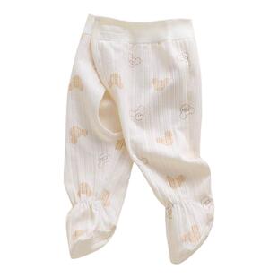 婴儿裤子新生小月龄开裆连袜连脚初生女宝宝裤袜a类纯棉包脚秋裤