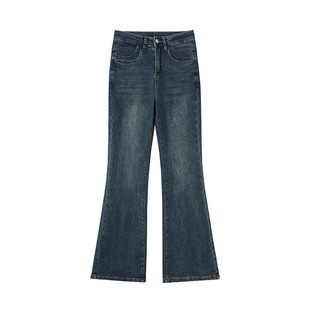 复古蓝弹力微喇牛仔裤女秋冬加绒大码胖mm梨形身材高腰显瘦马蹄裤