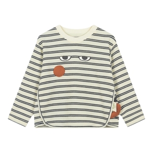 马拉丁童装儿童上衣26春新款男女小童萌趣小猫条纹华夫格T恤