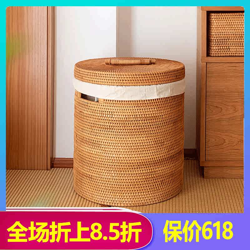 ins风藤编脏衣篓轻奢脏衣服收纳筐编织桶带盖家用大号脏衣篮日式