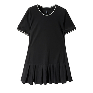 大码女装珠地棉A字百褶小黑裙200斤夏季胖mm宽松遮肚子显瘦连衣裙