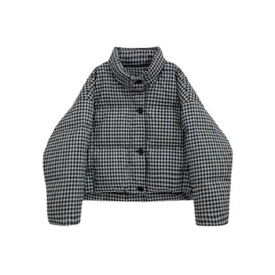90白鸭绒女神保命千鸟格羽绒服女短款2025冬季新款韩版宽松外套潮