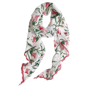 「晨露牵牛」100%乔其真丝长款围巾薄款桑蚕丝丝巾女氛围感长条巾