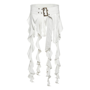 怪诞女孩 嬉皮风白色荷叶边流苏腰部配饰 可调节腰带百搭腰封屁帘
