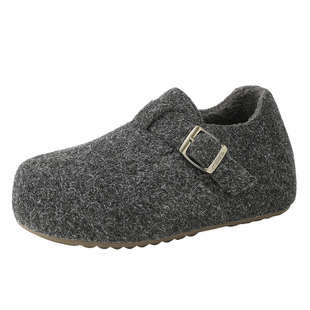 MILLIE'S/妙丽毛毛勃肯鞋女加绒一脚蹬魔术贴平底不累脚百搭雨鞋Z