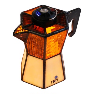 复古彩色玻璃咖啡壶造型氛围灯桌面装饰台灯创意家居摆件