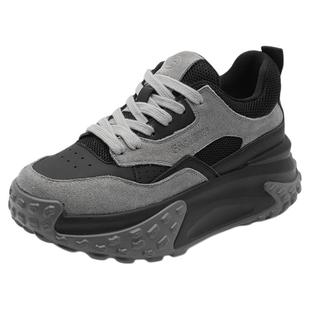 超火厚底老爹鞋女2025新款小个子增高秋冬季加绒真皮轻便运动鞋子