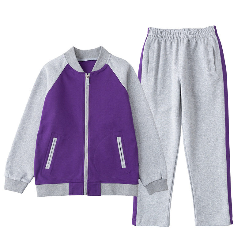 中小学生校服浅灰紫色纯棉套装