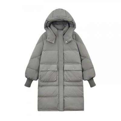 长款过膝连帽大口袋羽绒服女冬厚