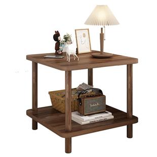 简易床头储物柜小型卧室床边桌欧式出租房置物架双层小茶几实木腿