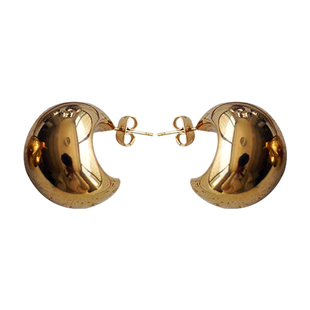 耳边铛207钛钢金属空心月牙耳环C形复古耳钉高级感气质金球耳饰女