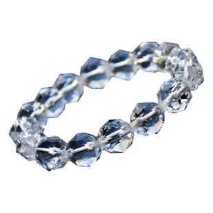 普琳丝7A+珍藏级巴西老矿海蓝宝白水晶钻石切割圆珠手链手串