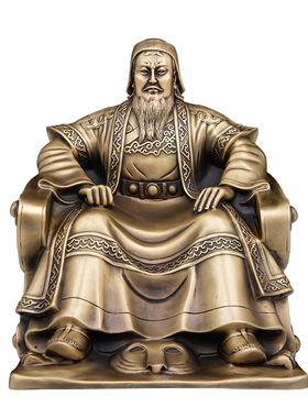 黄铜成吉思汗全身坐像中式摆件