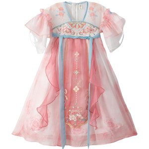 古月家童装汉服汉服女童2025新款夏款儿童高端超仙礼服裙女孩古风飘逸公主连衣裙