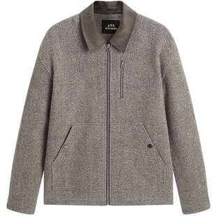 【羊毛】太平鸟男装小香风夹克新款巴恩风行政茄克撞色拼接外套