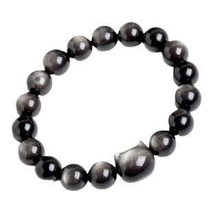 黑曜石手串女东海水晶玛瑙猫眼散珠子黑耀石猫头金曜石银曜石手串