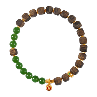 LEFTGO左戈海南绿奇楠沉香手串女款S925银镀18K金碧玉方糖手链款