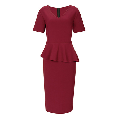 BCBG 夏新品 万千裙装晟荷微弹乱麻修身显瘦荷叶边腰连衣裙