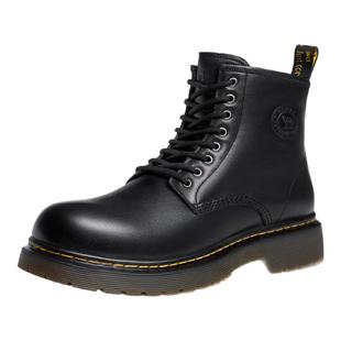 骆驼2025秋冬新款真皮增高厚底经典复古8孔机车高帮马丁靴男黑色
