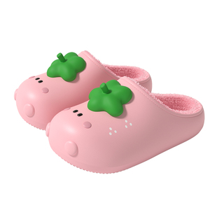 可爱草莓棉拖鞋女秋冬季居家室内宿舍少女心包头防水保暖毛毛拖