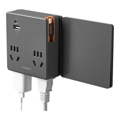 一转四插座转换器多孔面板无线排插带C口伸缩线一转多多功能插头