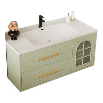 法式复古橡木浴室柜壁挂陶瓷盆