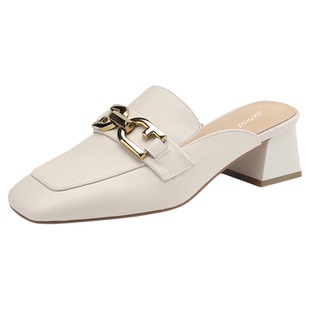 达芙妮拖鞋女款2026新款乐福鞋英伦风皮鞋包头半拖穆勒鞋高跟凉鞋