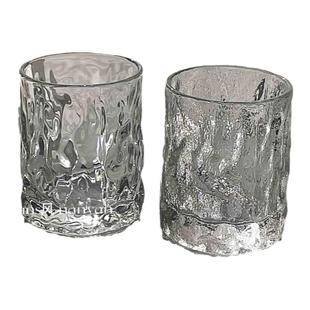 ins锤纹威士忌杯冰川纹雨雾杯果汁杯咖啡冷饮杯家用玻璃水杯茶杯