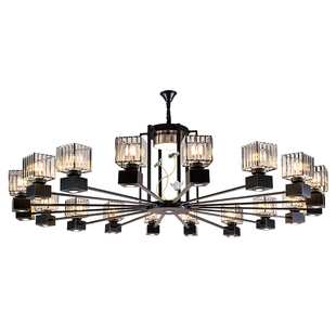 新中式水晶灯大圆桌上方餐厅吊灯带射灯饭店包厢间宴会厅佛山灯具