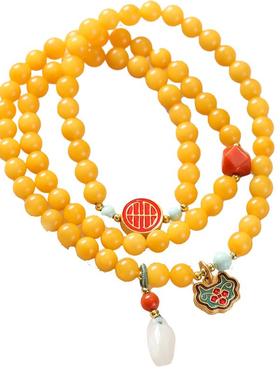 敦煌研究院天然鸡油黄蜜蜡手串