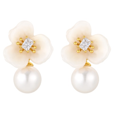 一撇一捺YPYN白色花朵耳钉