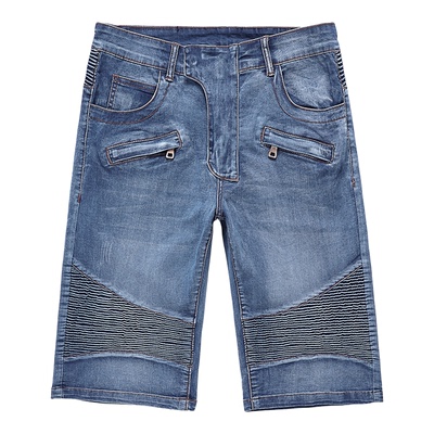 宇犀机车风修身弹力牛仔五分裤男