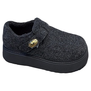 时髦百搭~毛呢全包勃肯鞋女2025冬新款百搭增高棉鞋小个子乐福鞋