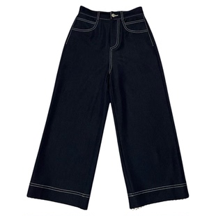 小小家 小个子小码竹节棉花边直筒牛仔裤阔腿垂感不皱八分休闲裤