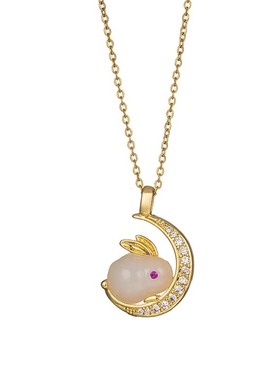 诗予饰玉兔锆石月亮钛钢女项链