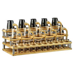 十壶十杯金箔白酒杯套装一口杯家用水晶分酒器子弹杯酒盅子竹架