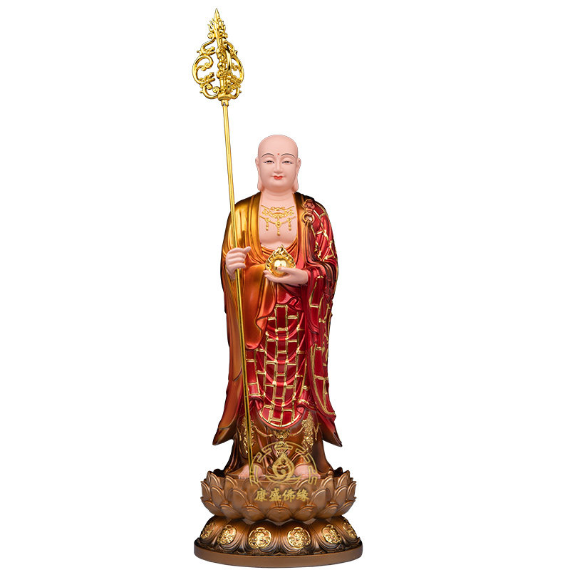 树脂玻璃钢铜彩九华山地藏王佛像客厅摆件供奉娑婆三圣地藏王菩萨