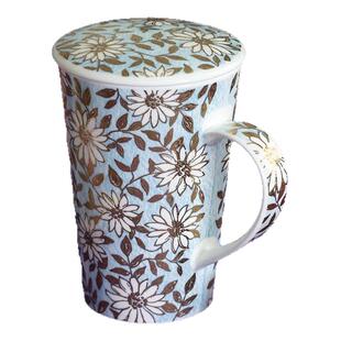 英国DUNOON丹侬骨瓷杯子大容量水杯茶漏带盖马克杯陶瓷杯生日礼物