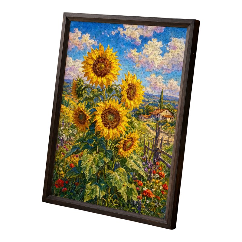 向日葵田园1000片加厚蓝卡拼图成人风景油画一千片解压闺蜜礼物