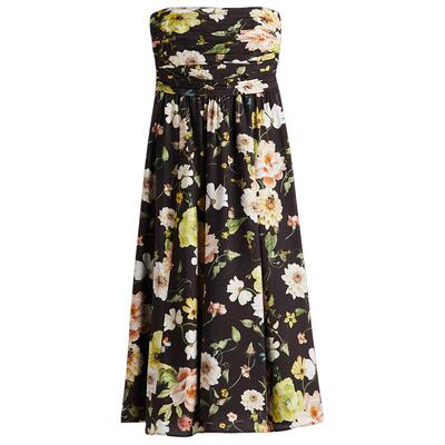 HM女装无领连衣裙夏季度假风褶裥抹胸植物印花长裙1295279