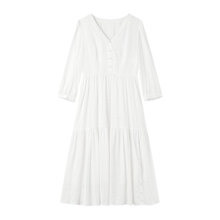 秋水伊人白色连衣裙女2026春新款爆款中长款V领法式高级感裙子